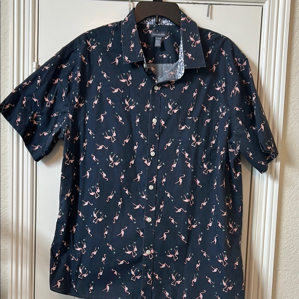 Van Heusen Never Tuck Flamingo Print Shirt Men XL